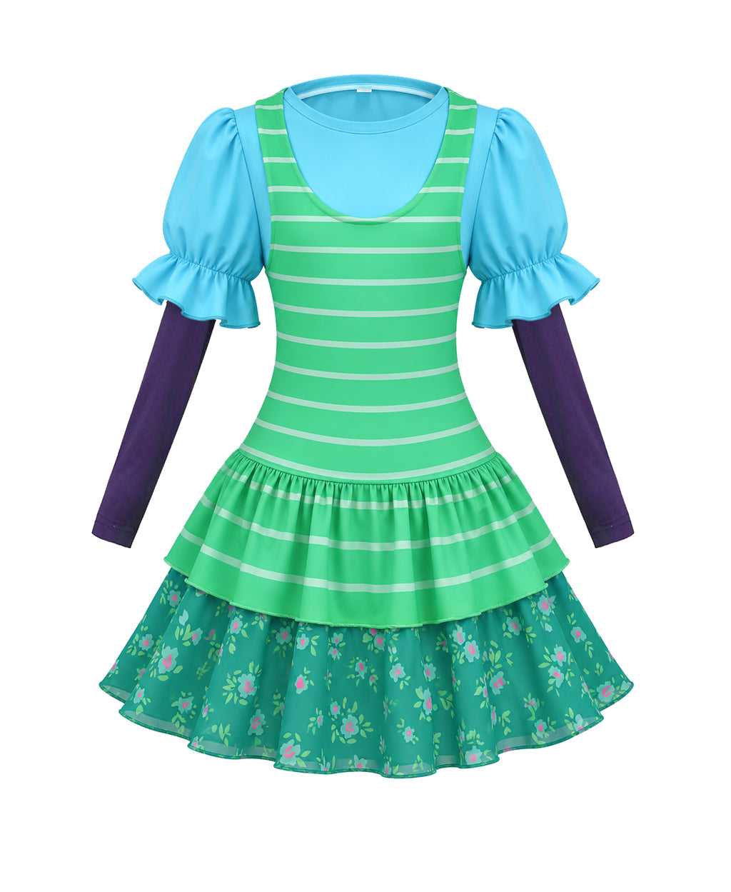 Girls Toy Owner Costume Green Striped Layered Dress and Shirt 2pcs Suit for Halloween Cosplay