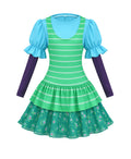 Girls Toy Owner Costume Green Striped Layered Dress and Shirt 2pcs Suit for Halloween Cosplay