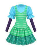 Girls Toy Owner Costume Green Striped Layered Dress and Shirt 2pcs Suit for Halloween Cosplay