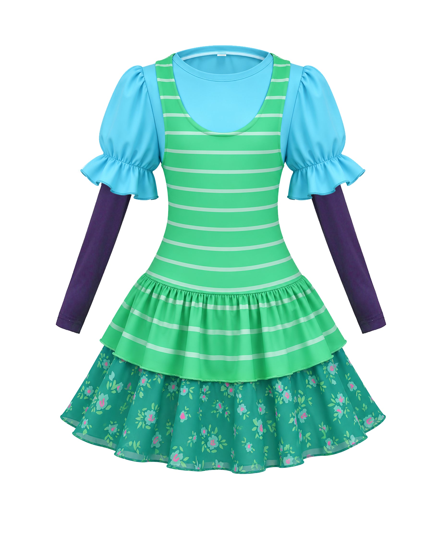 Girls Toy Owner Costume Green Striped Layered Dress and Shirt 2pcs Suit for Halloween Cosplay