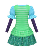 Girls Toy Owner Costume Green Striped Layered Dress and Shirt 2pcs Suit for Halloween Cosplay