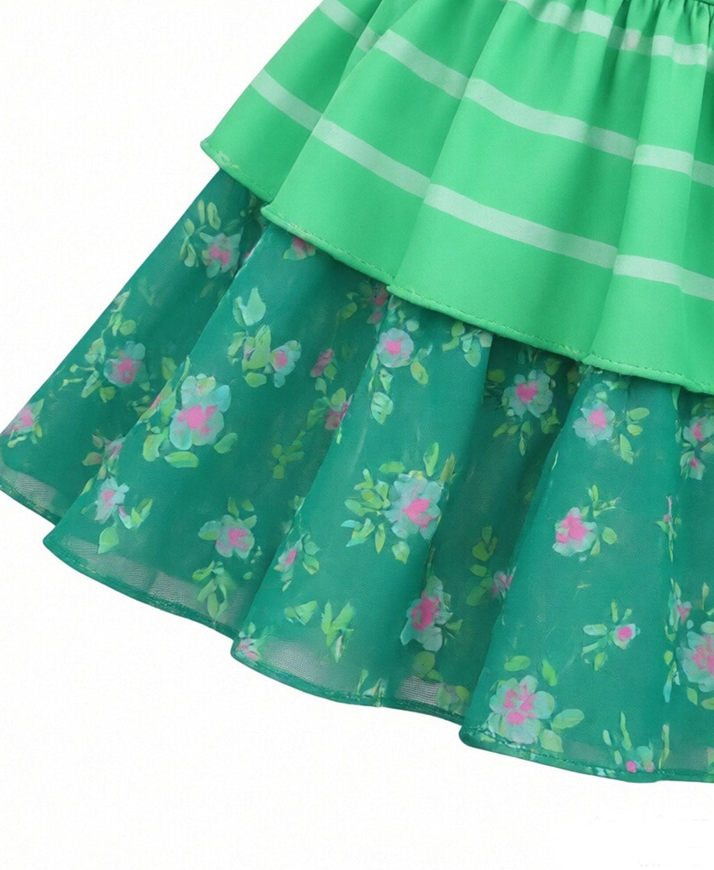 Girls Toy Owner Costume Green Striped Layered Dress and Shirt 2pcs Suit for Halloween Cosplay