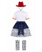 Kids Adults Cowgirl Jessie Costume White Western Toy Girl Dress with Hat Belt and Leg Warmers for Cosplay Event