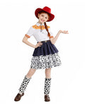 Kids Adults Cowgirl Jessie Costume White Western Toy Girl Dress with Hat Belt and Leg Warmers for Cosplay Event