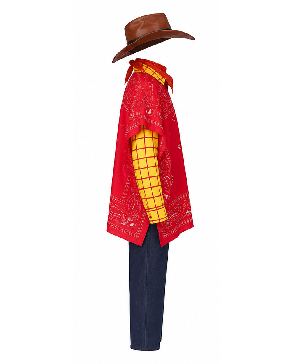 Boys Mens Western Sheriff Costume Wanderer Cowboy Yellow Checkered Shirt Set with Hat for Cosplay