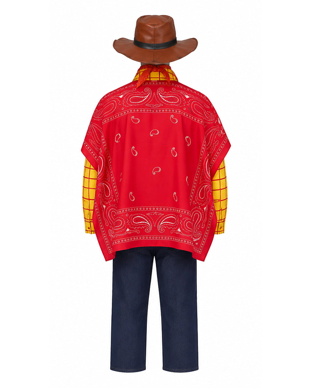 Boys Mens Western Sheriff Costume Wanderer Cowboy Yellow Checkered Shirt Set with Hat for Cosplay