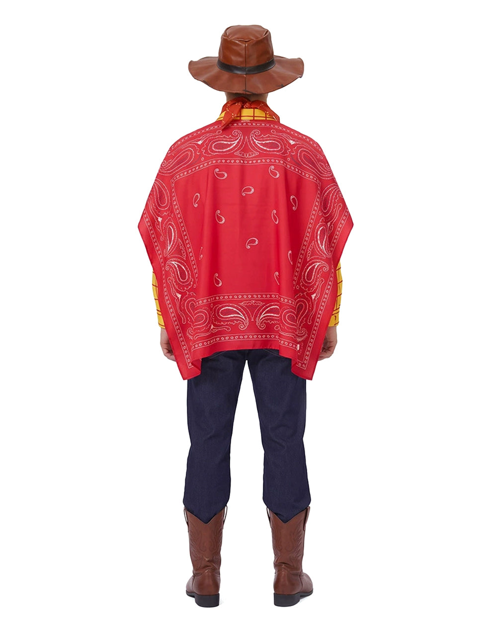 Boys Mens Western Sheriff Costume Wanderer Cowboy Yellow Checkered Shirt Set with Hat for Cosplay