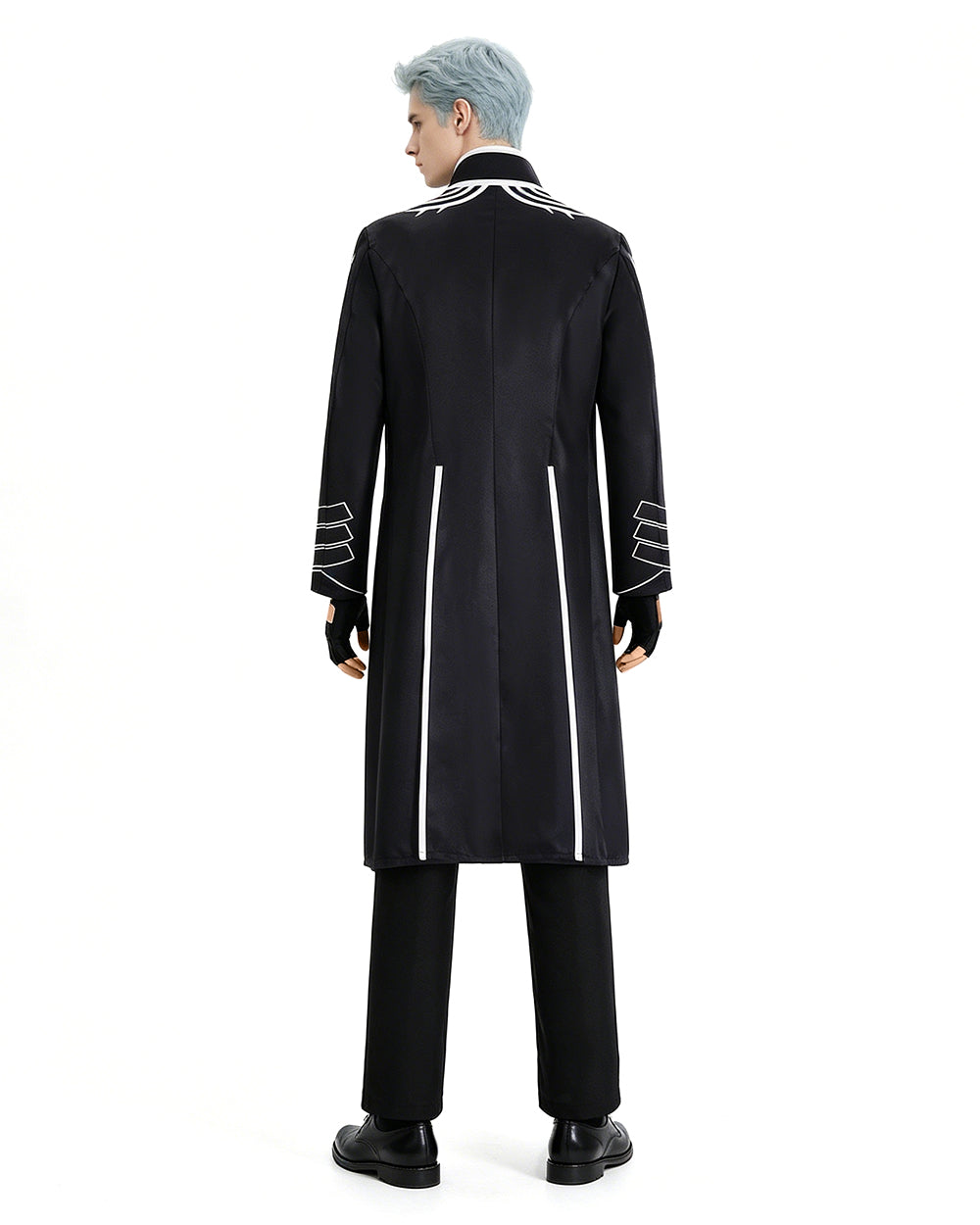 Men's Motivated Fighter Costume Black High Collar Trench Coat and Matching Pants Vest Gloves for Comic-Con Stage Performances