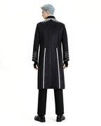 Men's Motivated Fighter Costume Black High Collar Trench Coat and Matching Pants Vest Gloves for Comic-Con Stage Performances