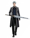 Men's Motivated Fighter Costume Black High Collar Trench Coat and Matching Pants Vest Gloves for Comic-Con Stage Performances