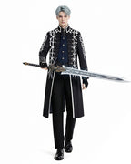 Men's Motivated Fighter Costume Black High Collar Trench Coat and Matching Pants Vest Gloves for Comic-Con Stage Performances