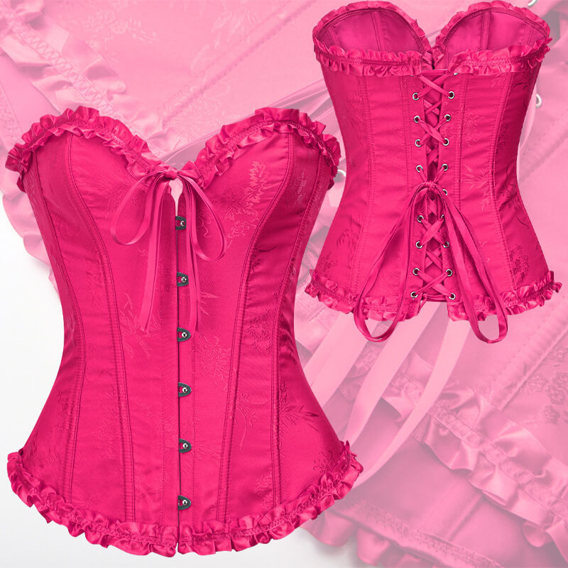 Black Corset Pink Vintage Lace Up Bustier Boned Bodyshaper for Women