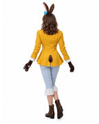 Women March Hare Costume Yellow Wonderland Jacket Cropped Pants with Headband and Gloves for Dress-up Party
