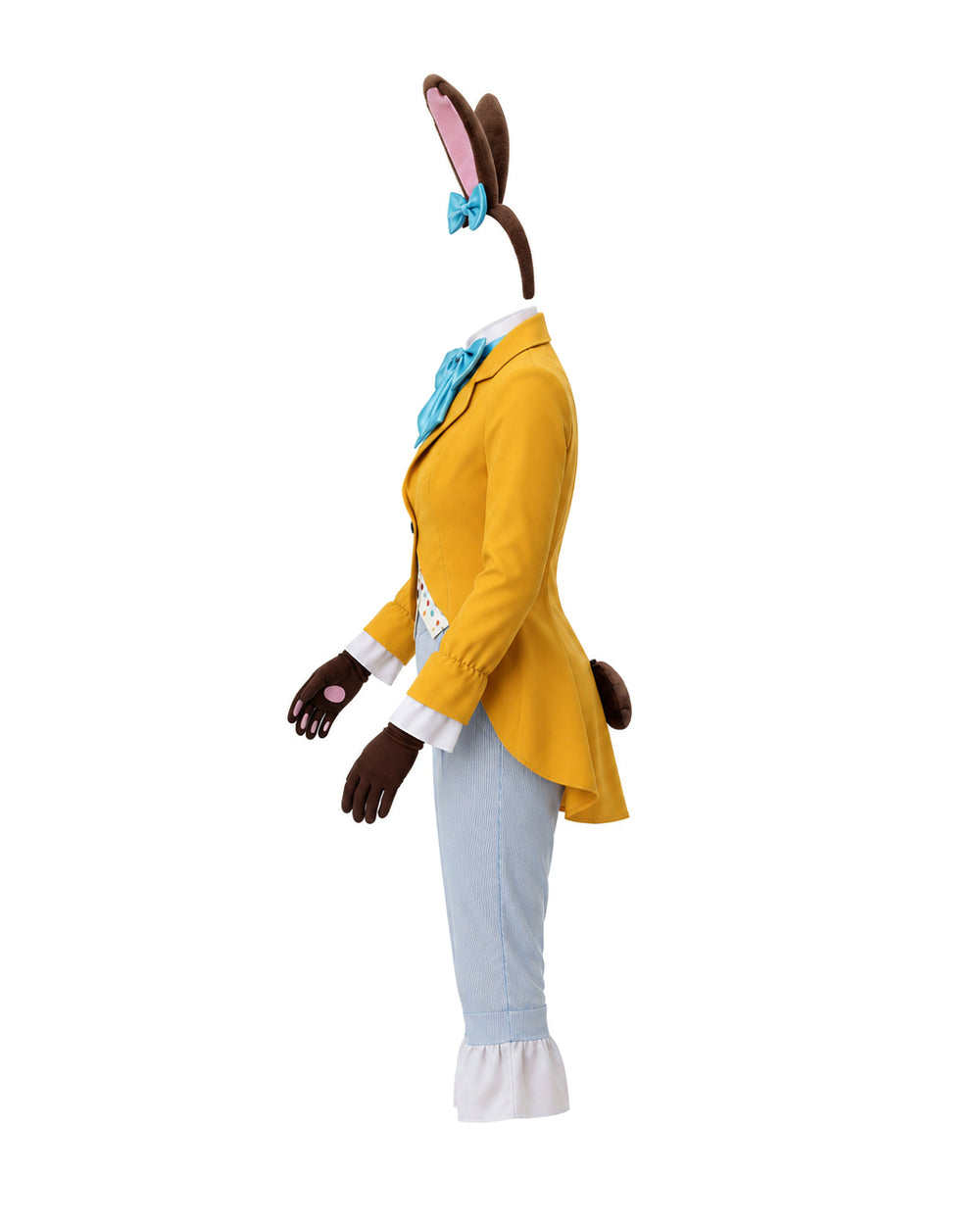 Women March Hare Costume Yellow Wonderland Jacket Cropped Pants with Headband and Gloves for Dress-up Party