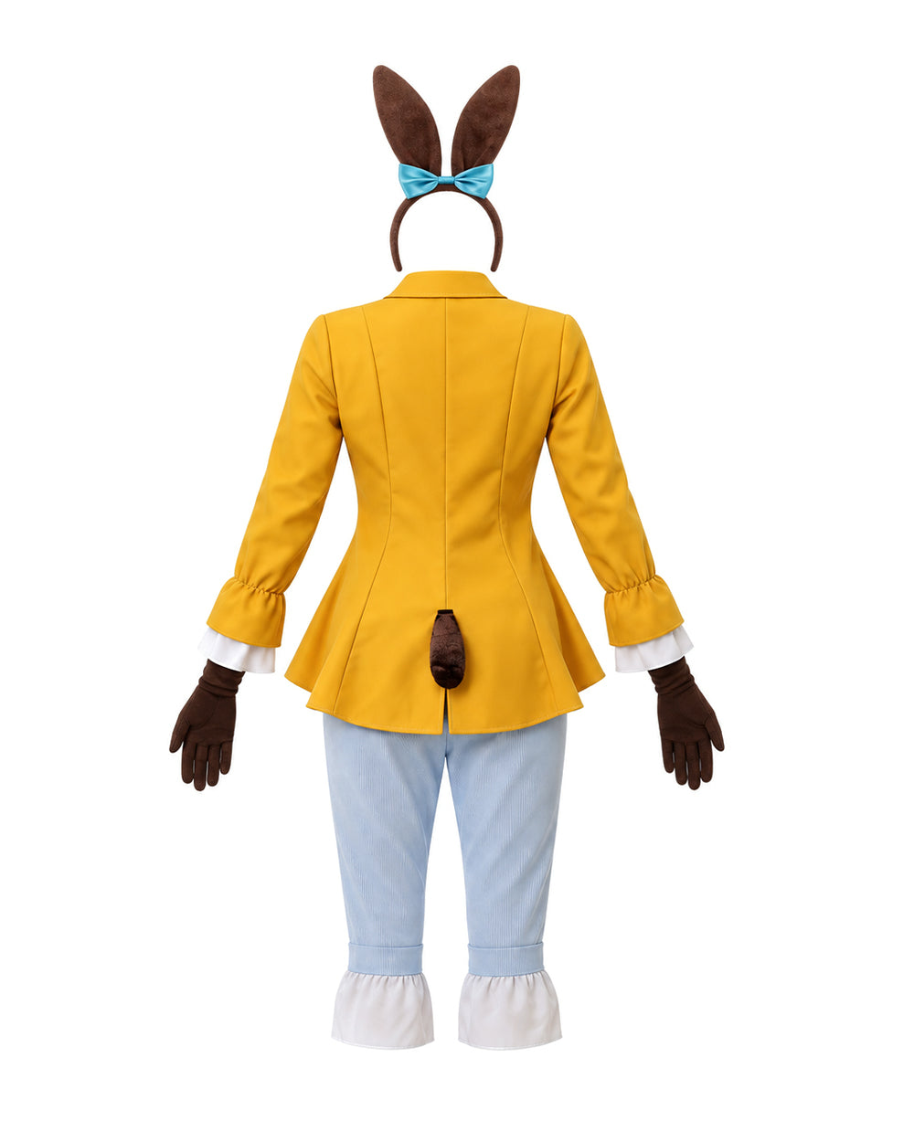 Women March Hare Costume Yellow Wonderland Jacket Cropped Pants with Headband and Gloves for Dress-up Party