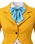 Women March Hare Costume Yellow Wonderland Jacket Cropped Pants with Headband and Gloves for Dress-up Party