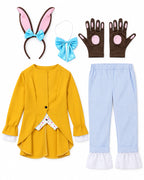 Women March Hare Costume Yellow Wonderland Jacket Cropped Pants with Headband and Gloves for Dress-up Party