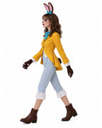 Women March Hare Costume Yellow Wonderland Jacket Cropped Pants with Headband and Gloves for Dress-up Party