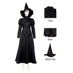 Women Elphaba Costume with Witch Hat Black Witch Dress for Halloween Cosplay