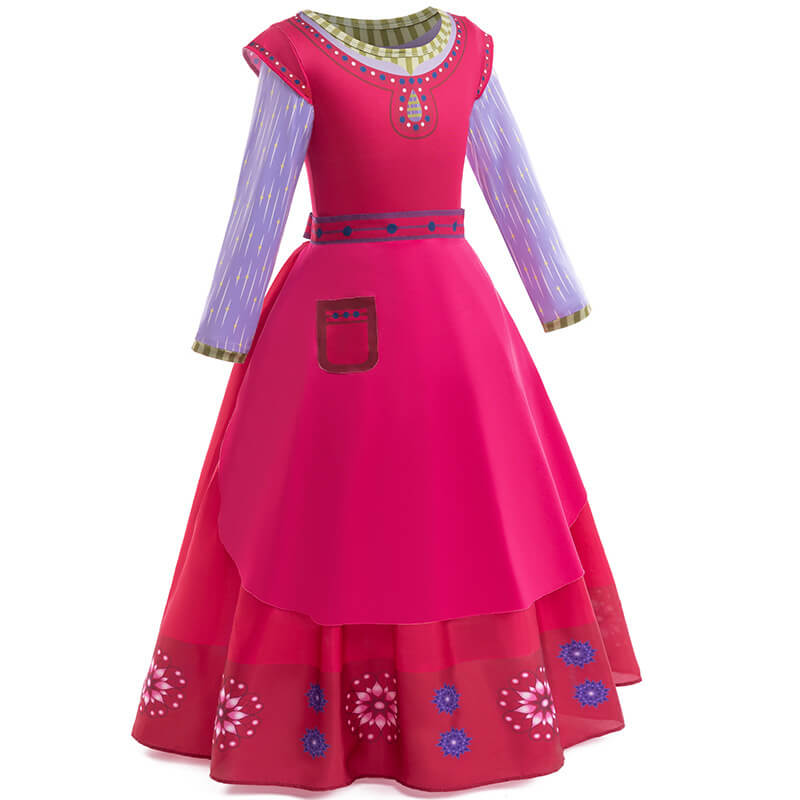 Girls Dahlia Dress with Apron Wish Cosplay Costume Red Long Sleeve Maxi Dress for Kids Age 4T-12