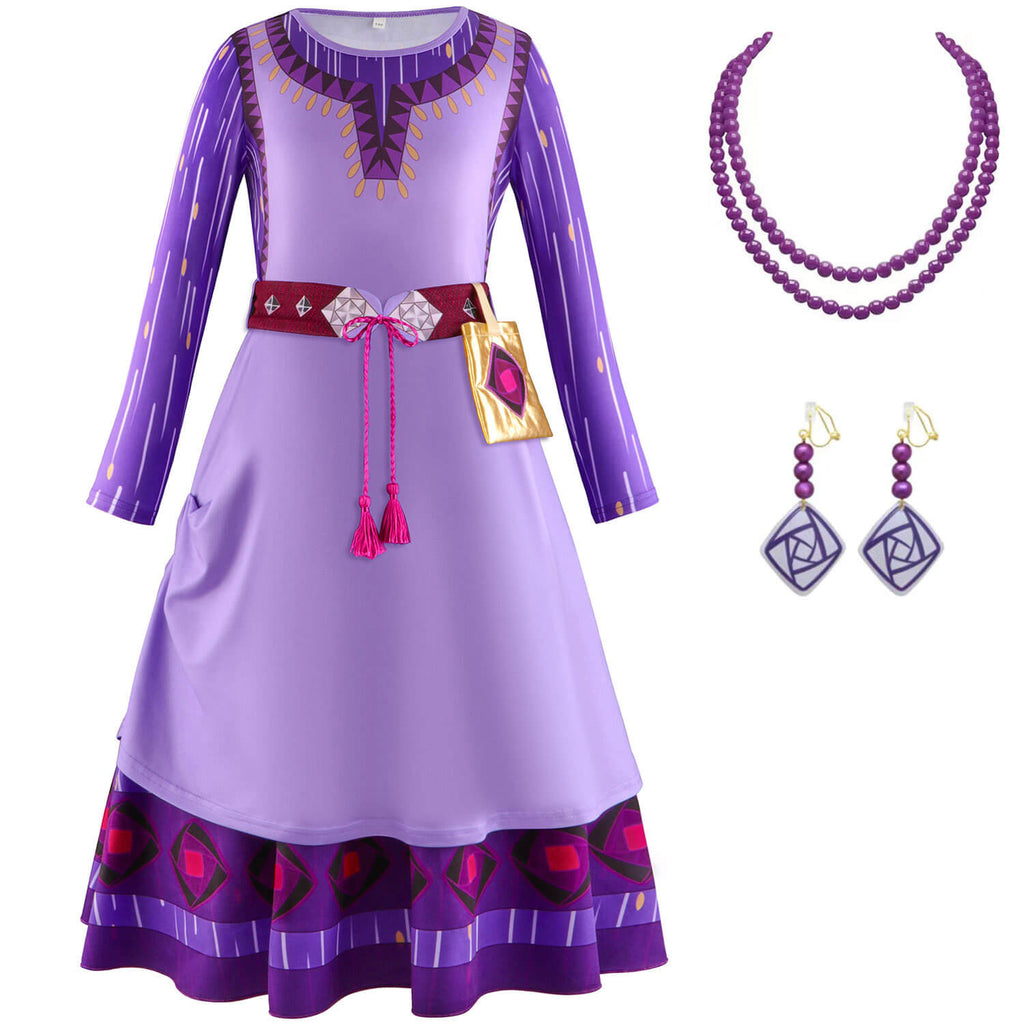 Wish Costume for Girls Asha Princess Dress Up Set Asha Cosplay Outfit with Accessories for Kids