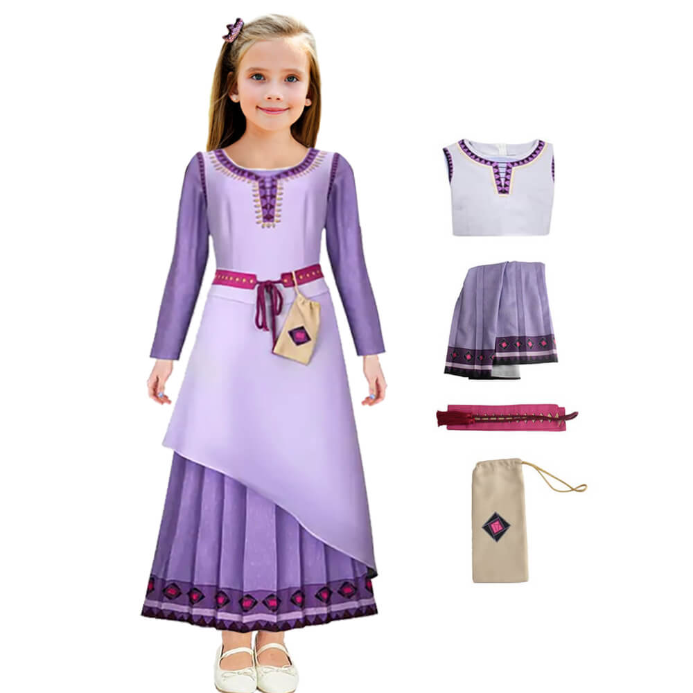 strapless open back dress Wish Costume for Girls Asha Princess Dress Up Set Asha Cosplay Outfit – Sun  Baby main image 1