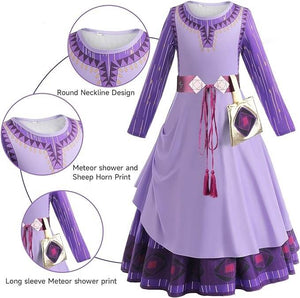 Wish Costume for Girls Asha Princess Dress Up Set Asha Cosplay Outfit with Accessories for Kids