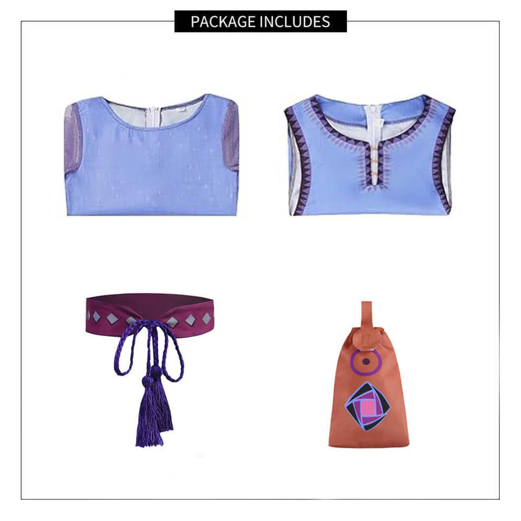 Wish Dress Asha Princess Costume Dress-up Set with Waist Bag and Belt for Girls