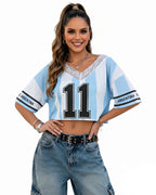 Women Argentina Jersey Blue White Striped Breathable Soccer Shirt for Stadium Wear Game Day Parties