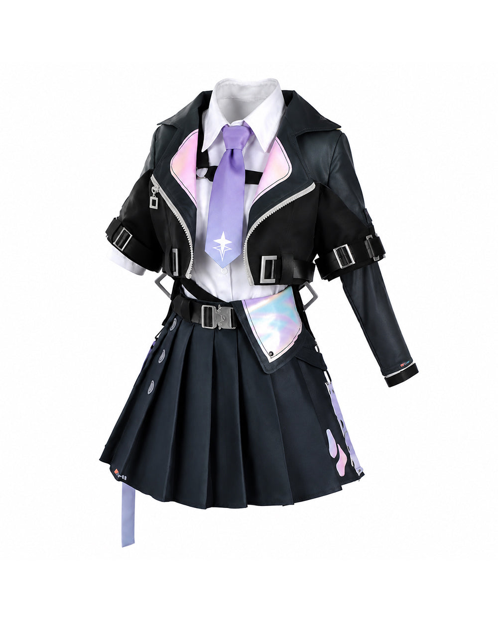 Womens NTE Zero Costume Black Cropped Jacket and Pleated Skirt Set for for Anime Expo Halloween Party