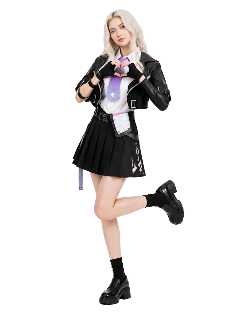 Womens NTE Zero Costume Black Cropped Jacket and Pleated Skirt Set for for Anime Expo Halloween Party