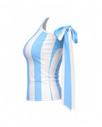 Women Argentina Jersey Striped One Shoulder Top Blue and White Shirt for Soccer Games Concerts and Casual Wear