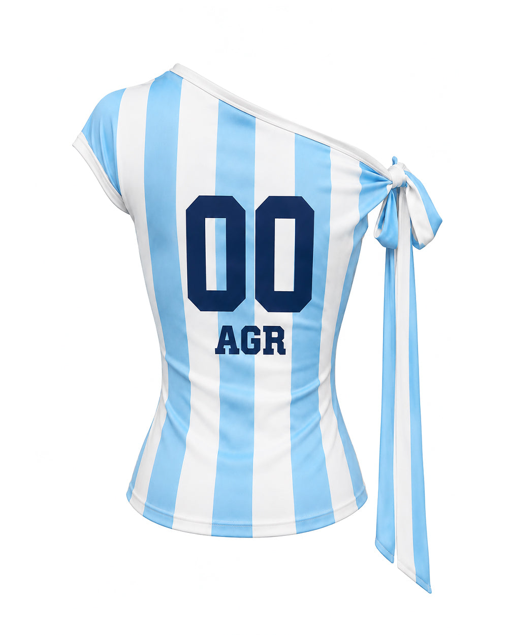 Women Argentina Jersey Striped One Shoulder Top Blue and White Shirt for Soccer Games Concerts and Casual Wear