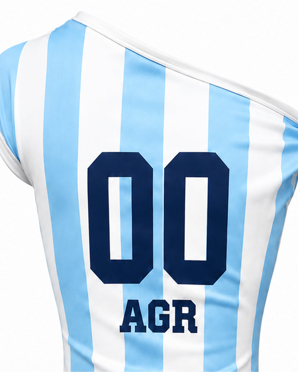 Women Argentina Jersey Striped One Shoulder Top Blue and White Shirt for Soccer Games Concerts and Casual Wear