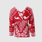 Women Christmas Sweater Criss Cross Backless Pullover Christmas Red Sweater with Long Sleeves