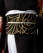 Female Demon King Costume Japanese Traditional Floral Black Kimono Set for Halloween Cosplay