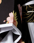 Female Demon King Costume Japanese Traditional Floral Black Kimono Set for Halloween Cosplay