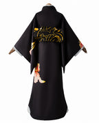 Female Demon King Costume Japanese Traditional Floral Black Kimono Set for Halloween Cosplay
