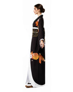 Female Demon King Costume Japanese Traditional Floral Black Kimono Set for Halloween Cosplay