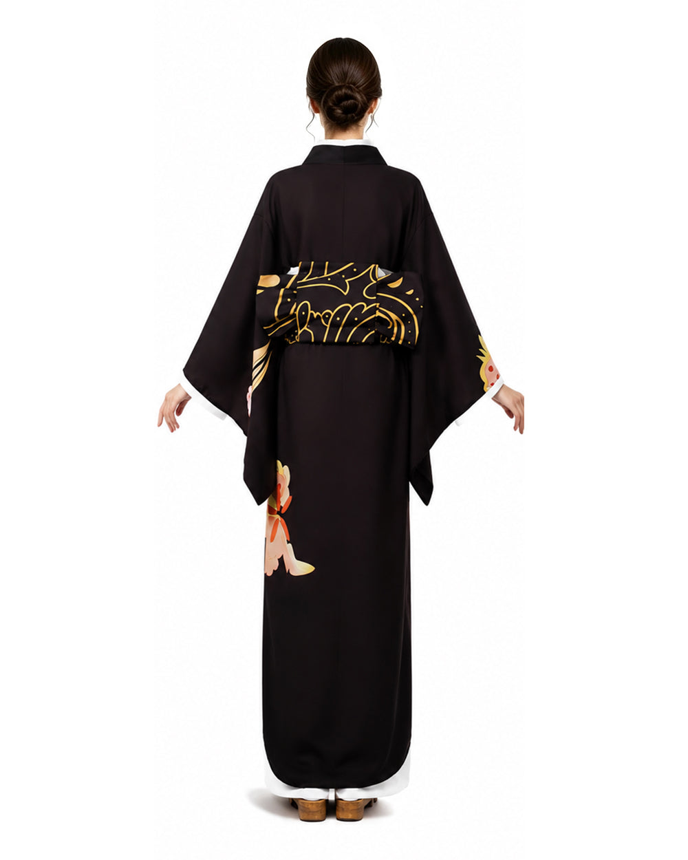 Female Demon King Costume Japanese Traditional Floral Black Kimono Set for Halloween Cosplay