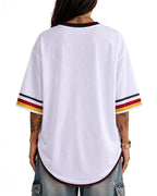 Women German Football Jersey White Oversized V Neck T Shirt for Game Day Football Fan Watch Party