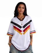 Women German Football Jersey White Oversized V Neck T Shirt for Game Day Football Fan Watch Party