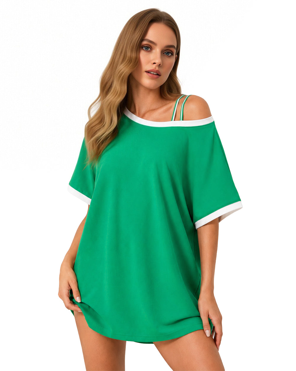 Women's Mexico Jersey Green One Shoulder Strappy Shirt for Sports Game Day Party
