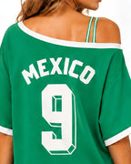 Women's Mexico Jersey Green One Shoulder Strappy Shirt for Sports Game Day Party