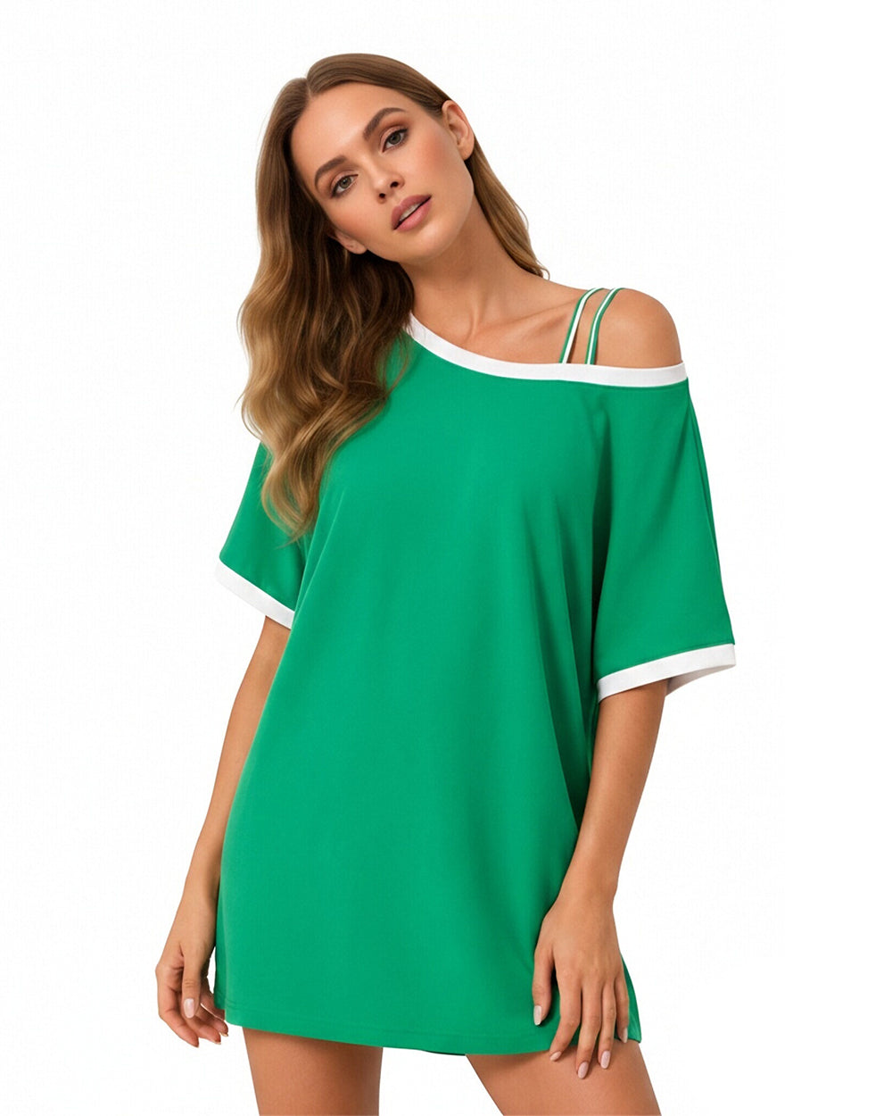 Women's Mexico Jersey Green One Shoulder Strappy Shirt for Sports Game Day Party