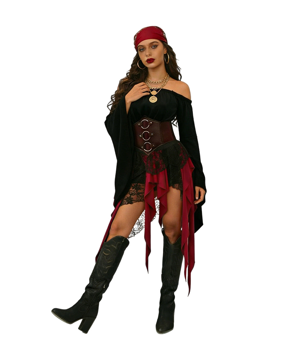 Women's Pirate Costume Lady of Seas 6pcs Set for Halloween Cosplay Event