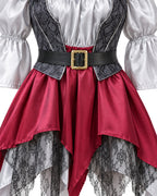 Women's Pirate Costume Castaway Dress Vest Hat and Accessories 5 pcs Set for Halloween Cosplay