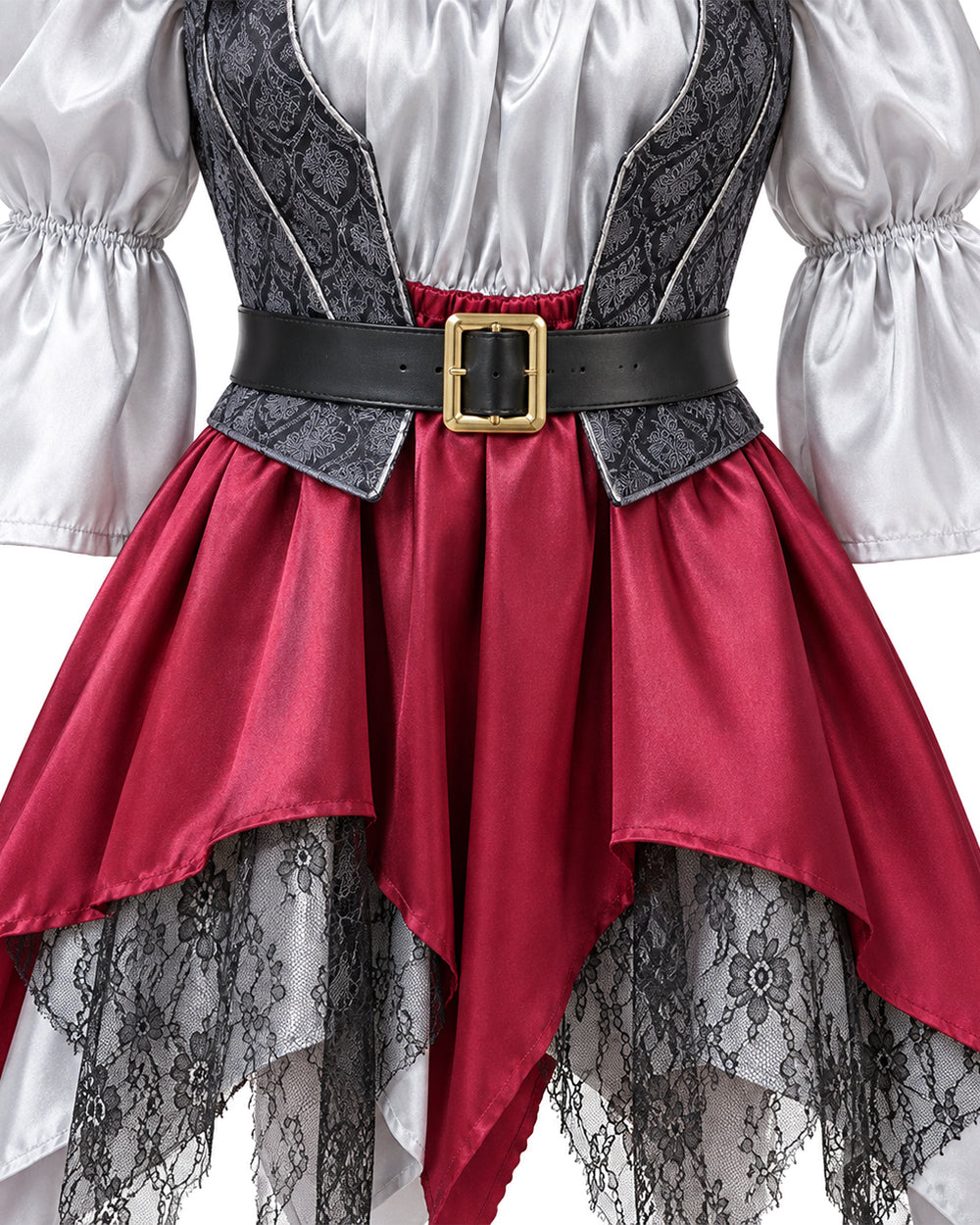 Women's Pirate Costume Castaway Dress Vest Hat and Accessories 5 pcs Set for Halloween Cosplay
