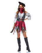 Women's Pirate Costume Castaway Dress Vest Hat and Accessories 5 pcs Set for Halloween Cosplay