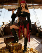 Women's Pirate Costume Lady of Seas 6pcs Set for Halloween Cosplay Event